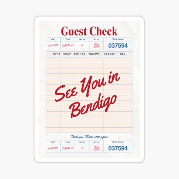 Item preview, See You in Bendigo - Vintage Diner Guest Check Travel Print designed and sold by RM-Journey.