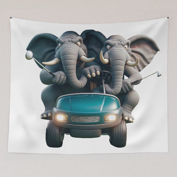 Item preview, Two Frustrated Elephants Jammed into an Under-sized Golf Cart designed and sold by nikkolaus.