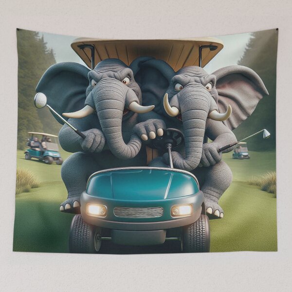 Item preview, Two Frustrated Elephants Jammed into an Under-sized Golf Cart - Full Detail designed and sold by nikkolaus.