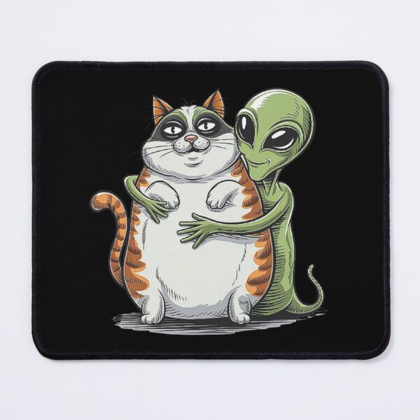 Item preview, Cute Alien and Fat Cat Hug - Funny Sci-Fi Pet Art designed and sold by love3617.