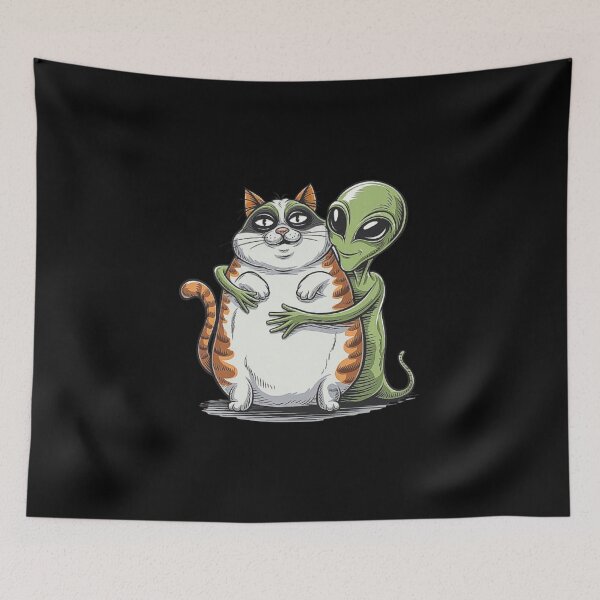 Item preview, Cute Alien and Fat Cat Hug - Funny Sci-Fi Pet Art designed and sold by love3617.