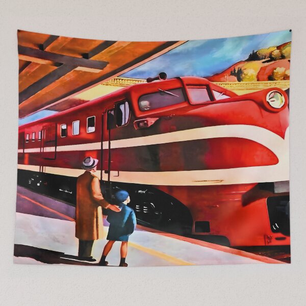 Item preview, American locomotive Railroad train art of Edward hopper classic designed and sold by irynaartbyim.