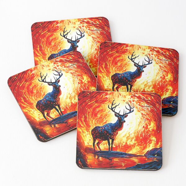 Item preview, Fiery Deer Stance-Crimson Stag Scene designed and sold by Health And Fitness Posts e-Store.