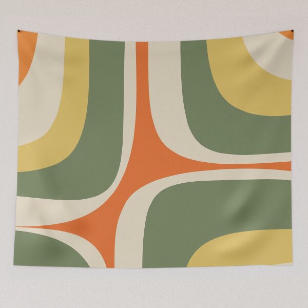 Item preview, Retro Groove Mid Century Modern Minimal Modernist Abstract Pattern in Mossy Sage Olive Green Orange Mustard designed and sold by kierkegaard.