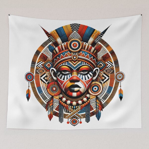 Item preview, Tribal African Warrior Mask Art - Colorful Ethnic Culture Design designed and sold by DrawHandArt.