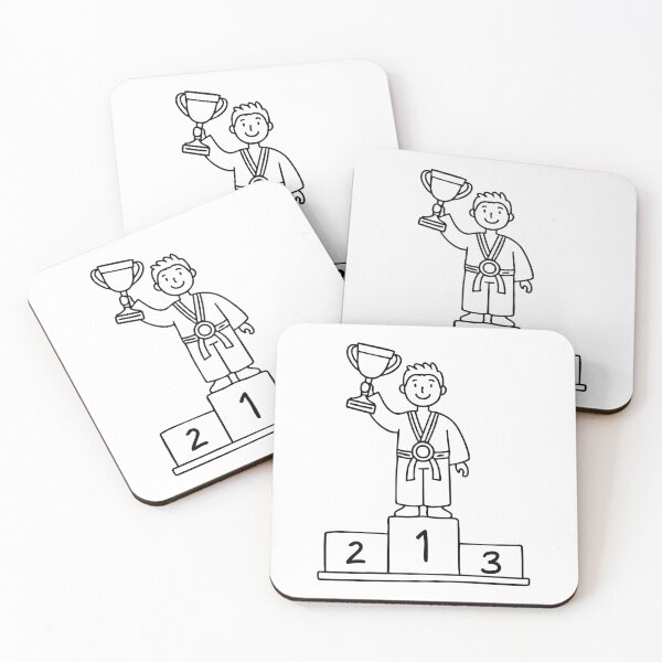 Item preview, A first place judo athlete raising their trophy and wearing a medal on the podium designed and sold by rasagamastore.