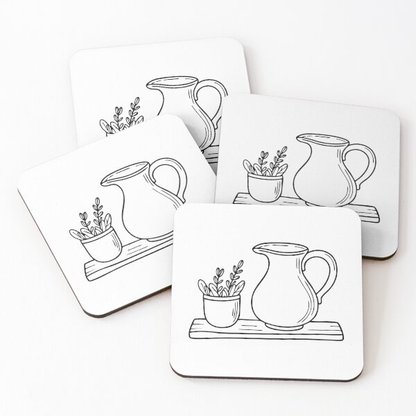 Item preview, A ceramic jug sitting on a wooden shelf next to a small cup with dried herbs inside designed and sold by rasagamastore.