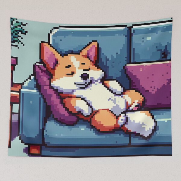 Item preview, Cute Corgi sleeping on couch - Pixel Art designed and sold by Heidi25L.