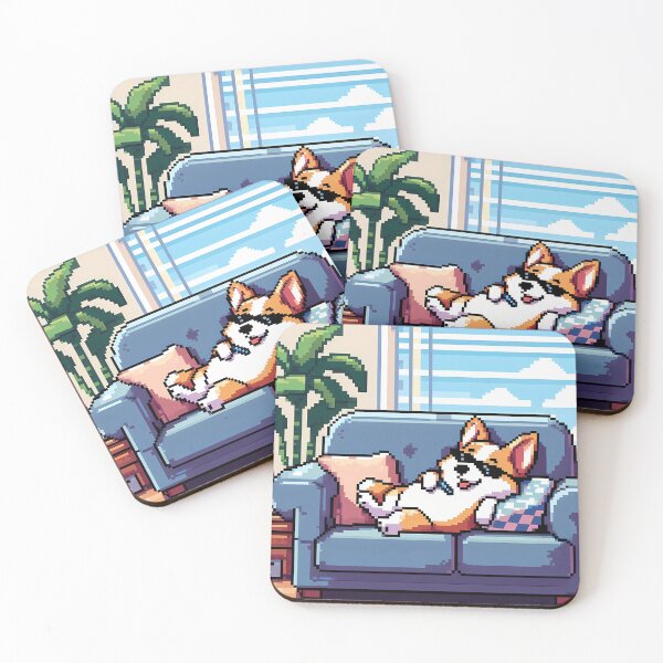 Item preview, Cute cool Corgi relaxing on couch - Pixel-Art designed and sold by Heidi25L.