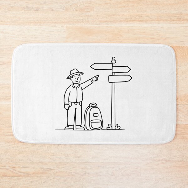 Item preview, A road sign pointing toward a highway junction while a traveler's backpack sits nearby designed and sold by rasagamastore.