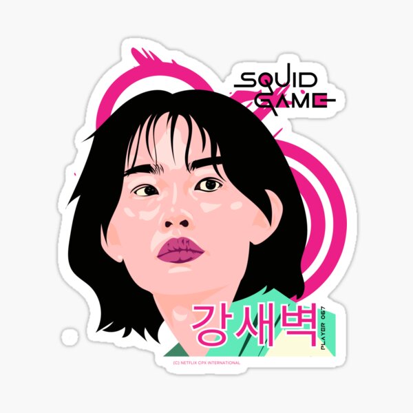 Item preview, Kang Sae-Byeok - Player 067 of Squid Game - 강새벽 - Season 1 - Cartoon manga version, Frutiger Metro, magenta and turquoise designed and sold by FrutigerMetro.