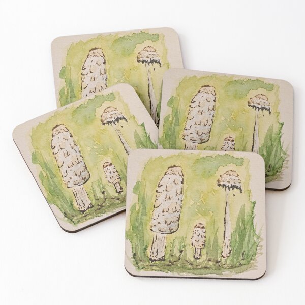 Item preview, Coprinus comatus mushroom ink cap mycology painting watercolor illustration  designed and sold by katpotkin.