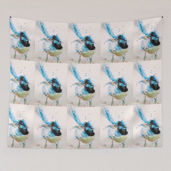 Item preview, Blue Wren Watercolour Painting Splashy Cute  designed and sold by Sarah  Rajkotwala.