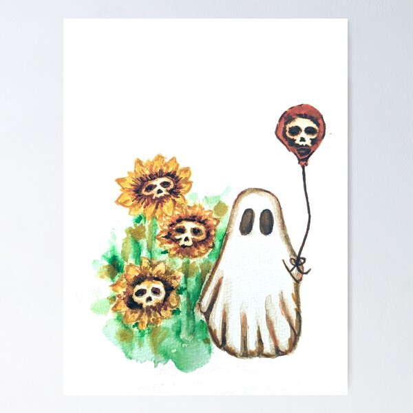 Item preview, Cute ghost with balloons and flowers designed and sold by Spiderandfly.