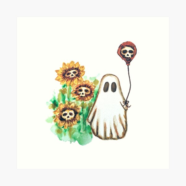 Item preview, cute ghost with ballon and flowers designed and sold by Spiderandfly.