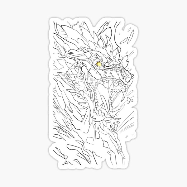 Aperçu de l'œuvre Dessin au trait d'un dragon aux yeux jaunes créée et vendue par HazeArtdesigns.