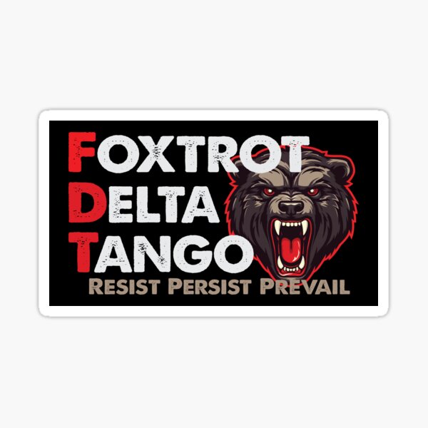 Vista previa del artículo con la obra «Foxtrot Delta Tango FDT - Diseño de resistencia al oso furioso | Gráfico de defensa de parques nacionales y sátira política», diseñado y vendido por Prints-N-Tees.