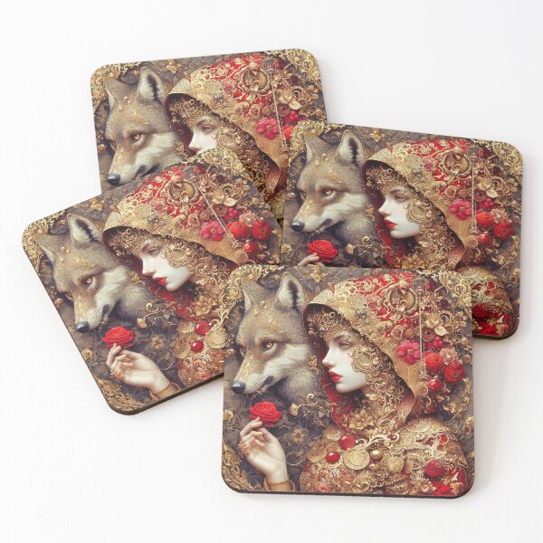 Item preview,  Steampunk Red Riding Hood with Wolf and Rose Filigree [has darker backgrounds] designed and sold by CristalleLisa.