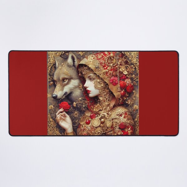 Item preview,  Steampunk Red Riding Hood with Wolf and Rose Filigree [has darker backgrounds] designed and sold by CristalleLisa.