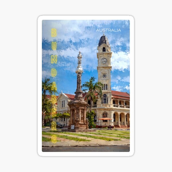 Item preview, Bundaberg Town Square Sticker: Historic Queensland Cityscape Art designed and sold by twentytwo ART souvenir designs.