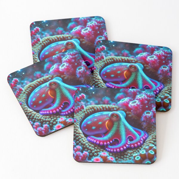 Item preview, Glowing Octopus in a Vibrant Coral Reef designed and sold by NocturnalNook.