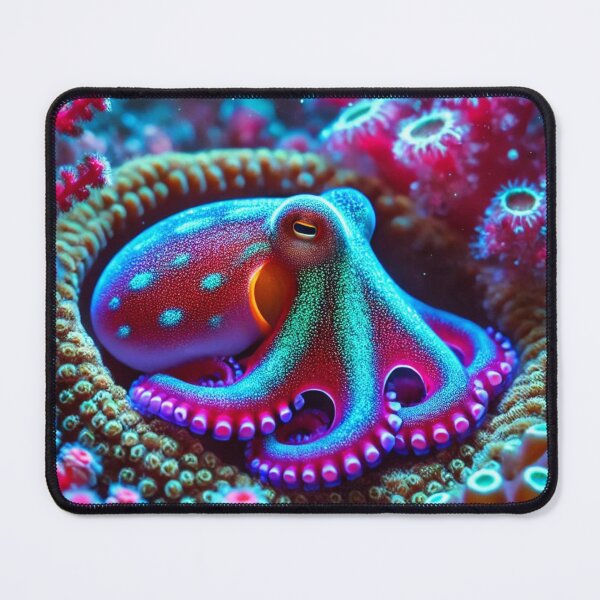 Item preview, Glowing Octopus in a Vibrant Coral Reef designed and sold by NocturnalNook.