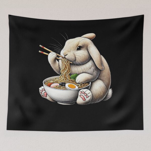Item preview, Rabbit Eating Ramen Noodle Anime Japanese Food Bunny Lover designed and sold by Kimberley King Art  King Art.