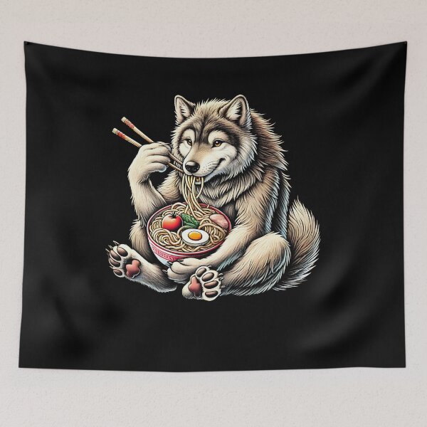 Item preview, Wolf Eating Ramen Noodle Anime Japanese Food Lover designed and sold by Kimberley King Art  King Art.