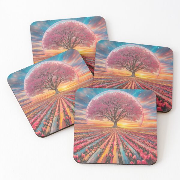Item preview, Celestial Blossom Tree Over Vibrant Tulip Fields designed and sold by The Art Morpher.