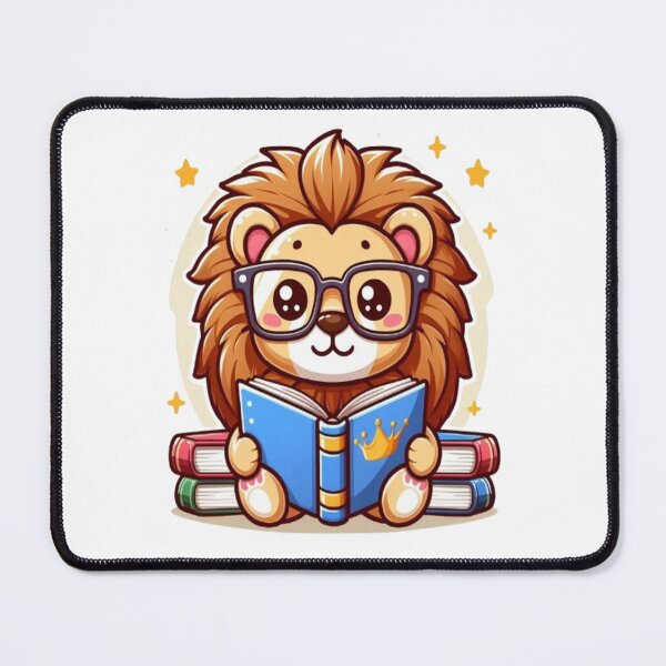 Item preview, Kawaii Lion With Glasses Reading A Book designed and sold by Ella_Sketch.