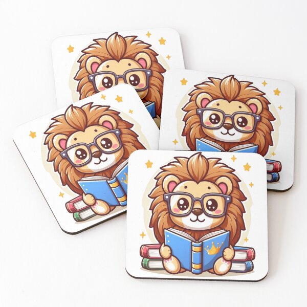 Item preview, Kawaii Lion With Glasses Reading A Book designed and sold by Ella_Sketch.