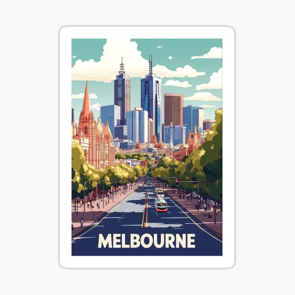Item preview,  Melbourne Travel Poster, Perfect Gift for Travel Enthusiasts, Vintage Style Wall Art, Australia Wall art for home decor, Melbourne print. Sticker designed and sold by Thegalleryshop1.