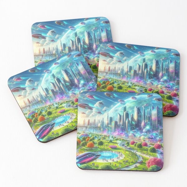 Item preview, Futuristic cityscape with spaceships designed and sold by Sigtrix.
