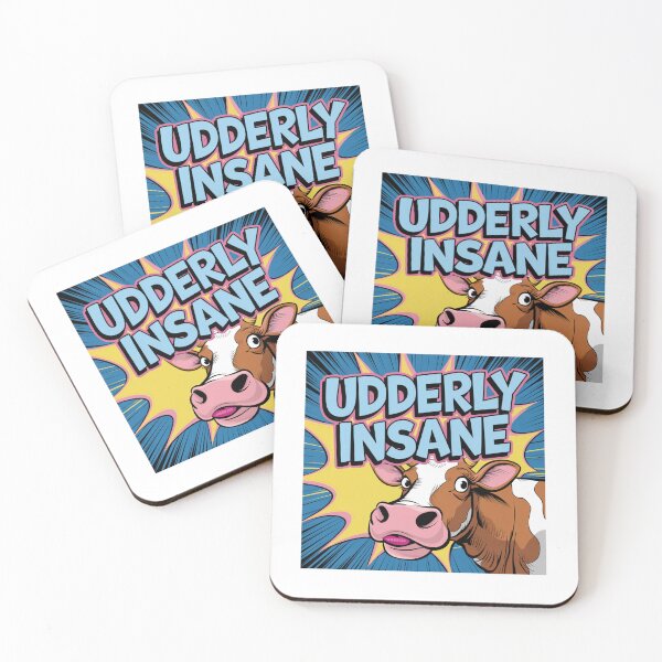 Item preview, Utterly Insane, Udderly Insane, cow, silly, meme, funnyfits70, Humor, Funny, retro, vintages, funny quotes, animal humor, designed and sold by FunnyFits70.