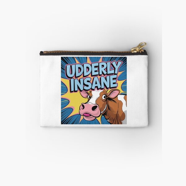 Item preview, Utterly Insane, Udderly Insane, cow, silly, meme, funnyfits70, Humor, Funny, retro, vintages, funny quotes, animal humor, designed and sold by FunnyFits70.