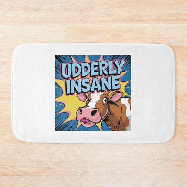 Item preview, Utterly Insane, Udderly Insane, cow, silly, meme, funnyfits70, Humor, Funny, retro, vintages, funny quotes, animal humor, designed and sold by FunnyFits70.