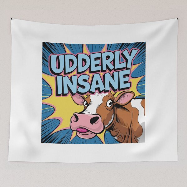 Item preview, Utterly Insane, Udderly Insane, cow, silly, meme, funnyfits70, Humor, Funny, retro, vintages, funny quotes, animal humor, designed and sold by FunnyFits70.