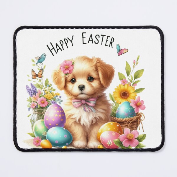 Item preview, Happy Easter, sweet puppy with Easter eggs and spring flowers. designed and sold by nicnacc.