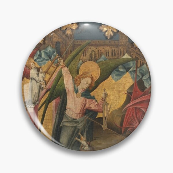 Item preview, Altarpiece of Saint Michael Medieval art painting  with demons and angels (left side panels) 2 designed and sold by Vintage Designs +.