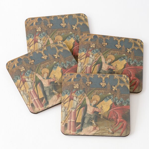 Item preview, Altarpiece of Saint Michael Medieval art painting  with demons and angels (left side panels) 2 designed and sold by Vintage Designs +.