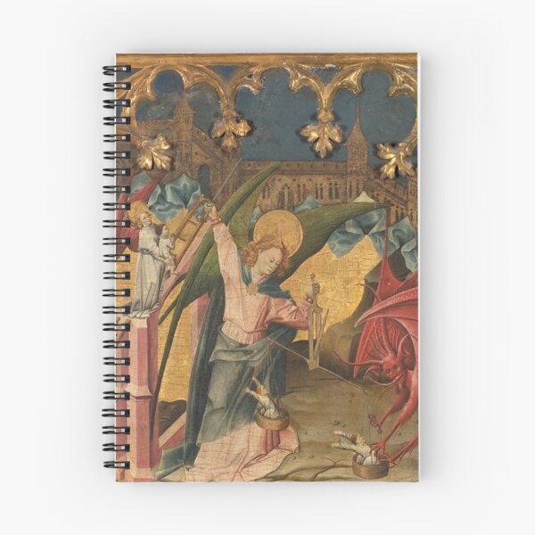 Item preview, Altarpiece of Saint Michael Medieval art painting  with demons and angels (left side panels) 2 designed and sold by Vintage Designs +.