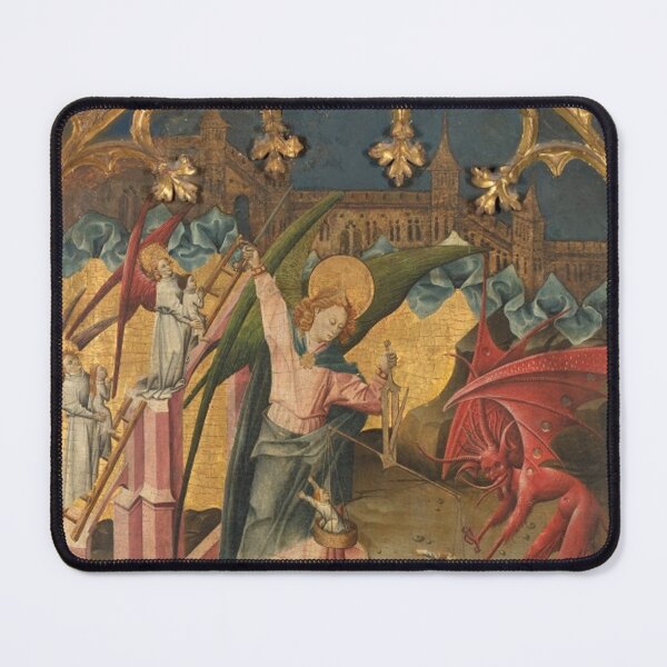 Item preview, Altarpiece of Saint Michael Medieval art painting with demons and angels (left side panels) 2 designed and sold by Vintage Designs +.
