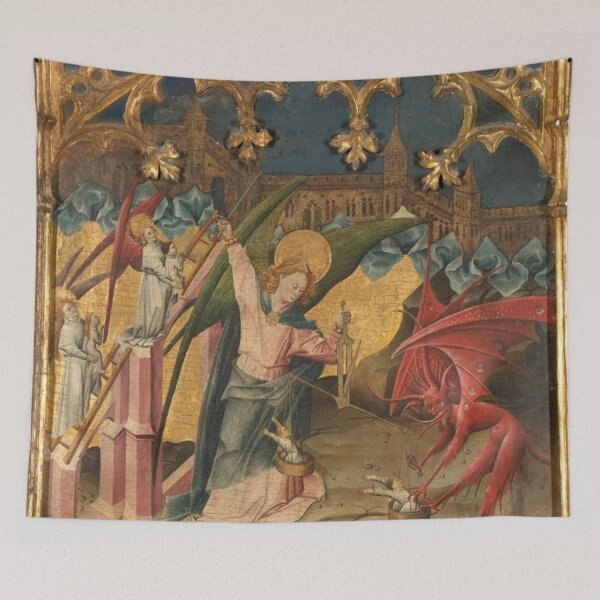 Item preview, Altarpiece of Saint Michael Medieval art painting  with demons and angels (left side panels) 2 designed and sold by Vintage Designs +.