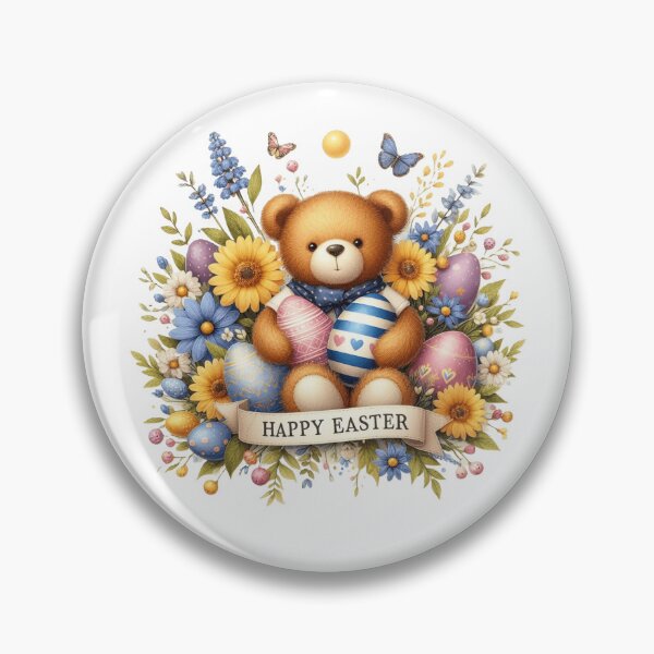 Artikelvorschau, Osterteddybär mit Ostereiern und Frühlingsblumen. entworfen und verkauft von nicnacc.