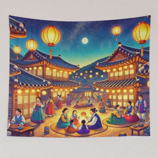 Item preview, Noche de Seollal en el pueblo hanok de Bukchon designed and sold by BobArtGallery.