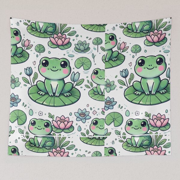 Item preview, Cute Frogs & Lily Pads – Adorable Cartoon Frog Pattern designed and sold by Kayshies8120.