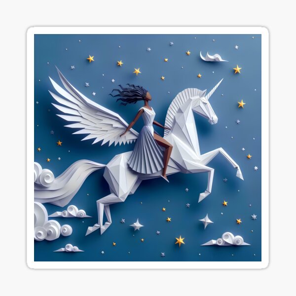 an ordinary person flying on a pegasus Sticker