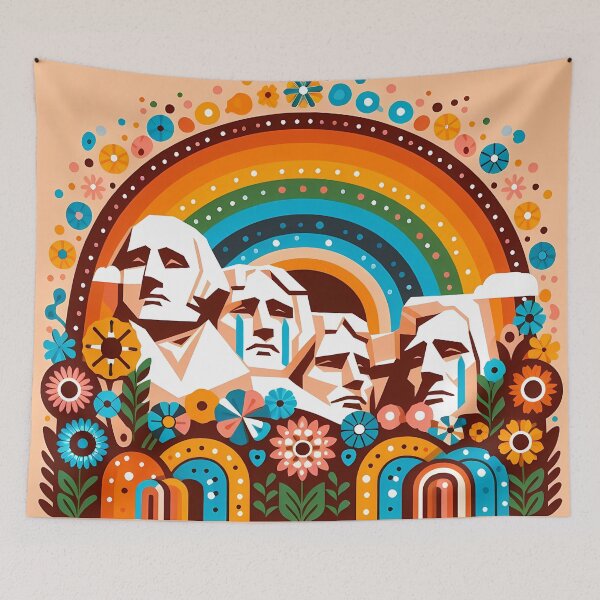 Item preview, Scandinavian Folk Art Mount Rushmore – Tears of a Nation with Rainbow and Flowers by heidiannemorris designed and sold by FOLK ART FUSION by heidiannemorris.