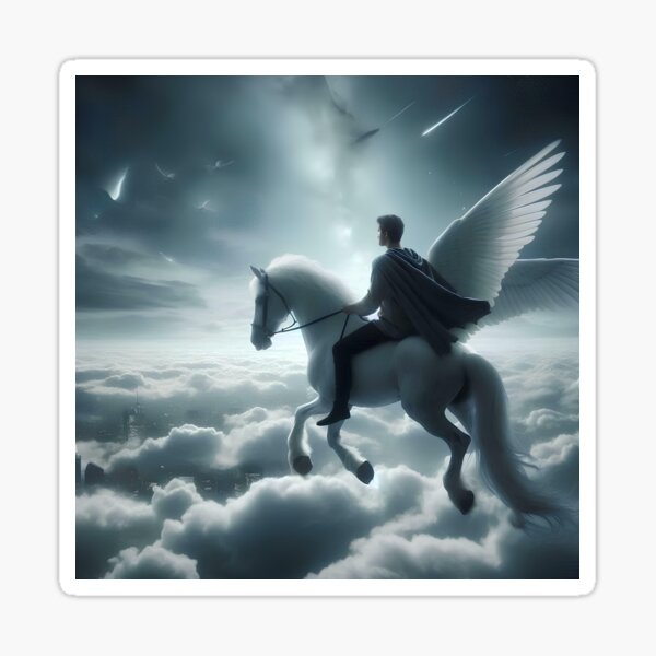 an ordinary person flying on a pegasus Sticker