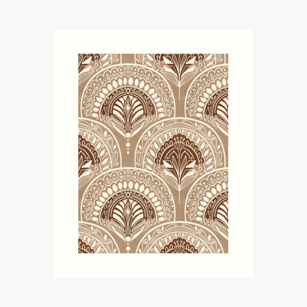 Boho Doodle Mermaid Scales - Warm Brown Art Print